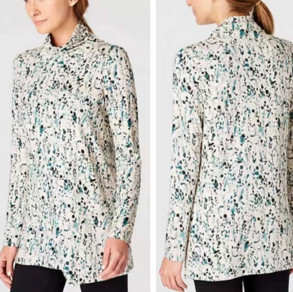 J. Jill Cream Printed Tunic with Teal and Black Speckle